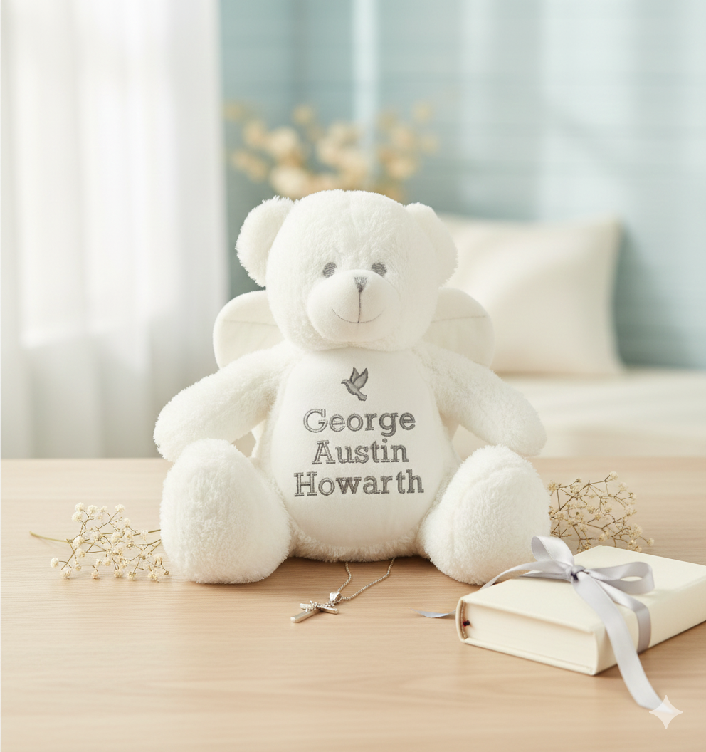 Personalised Angel Bear Memory Teddy – Remembrance Gift – Custom Embroidered Keepsake