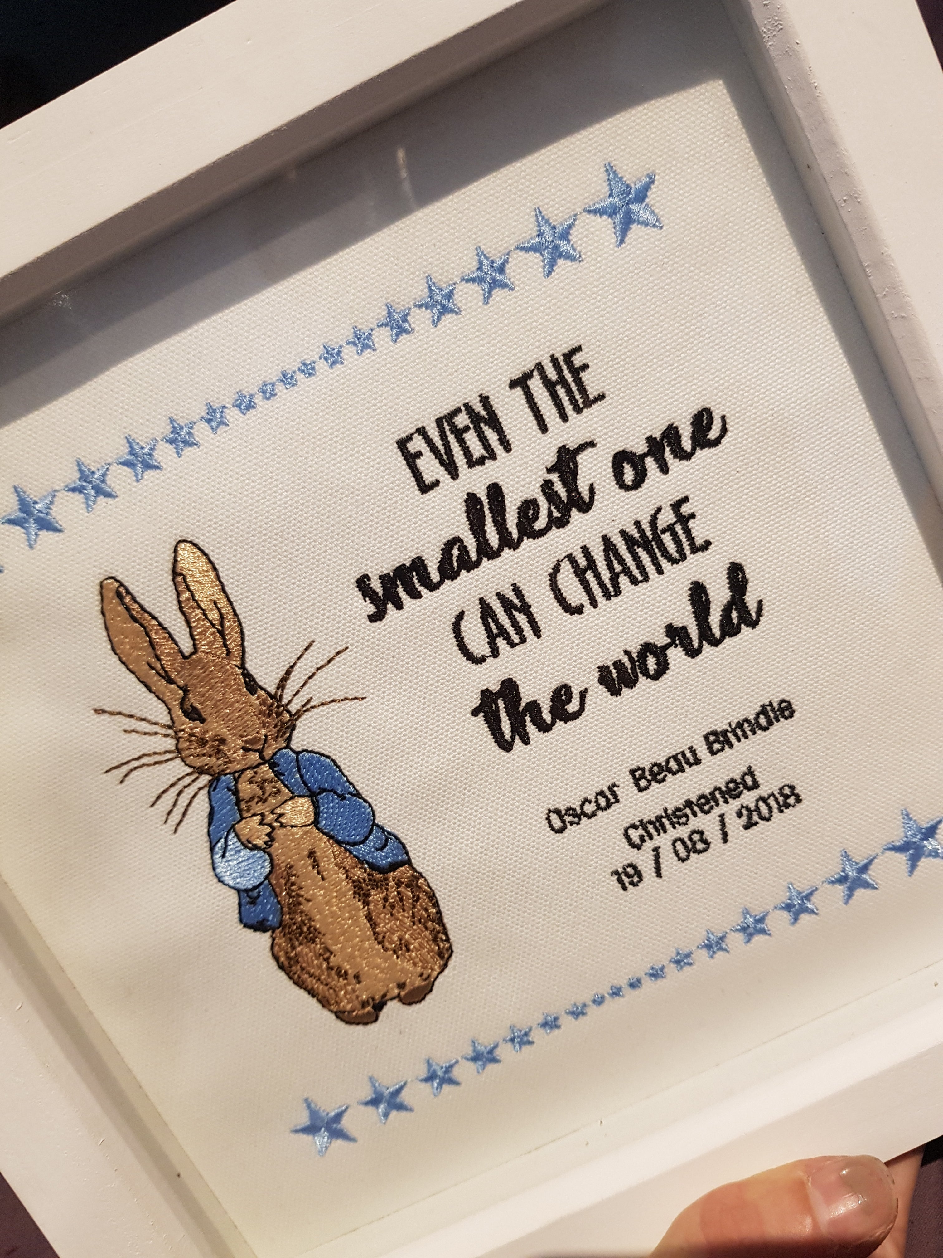 Personalised Embroidered Framed Art – Custom Name & Date Gift for Baby, Christening, Birthday