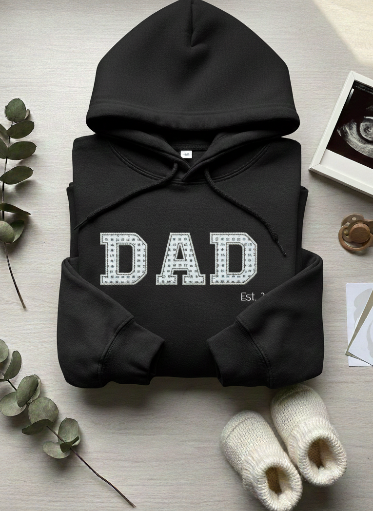 Personalised Dad Hoodie | Papa Daddy Appliqué | Baby Clothes Keepsake with optional Keepsake Bear