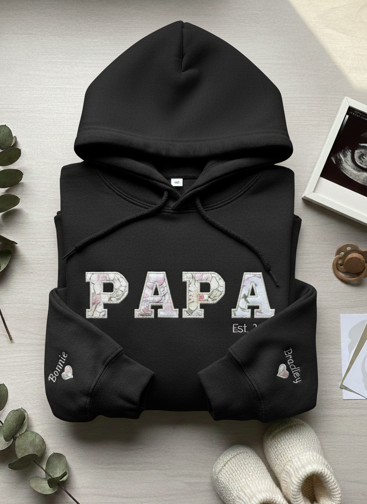 Personalised Dad Hoodie | Papa Daddy Appliqué | Baby Clothes Keepsake with optional Keepsake Bear