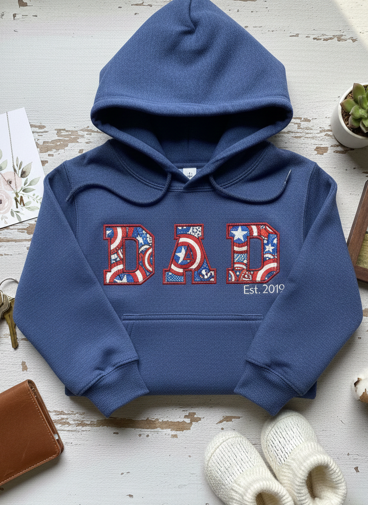 Personalised Dad Hoodie | Papa Daddy Appliqué | Baby Clothes Keepsake with optional Keepsake Bear