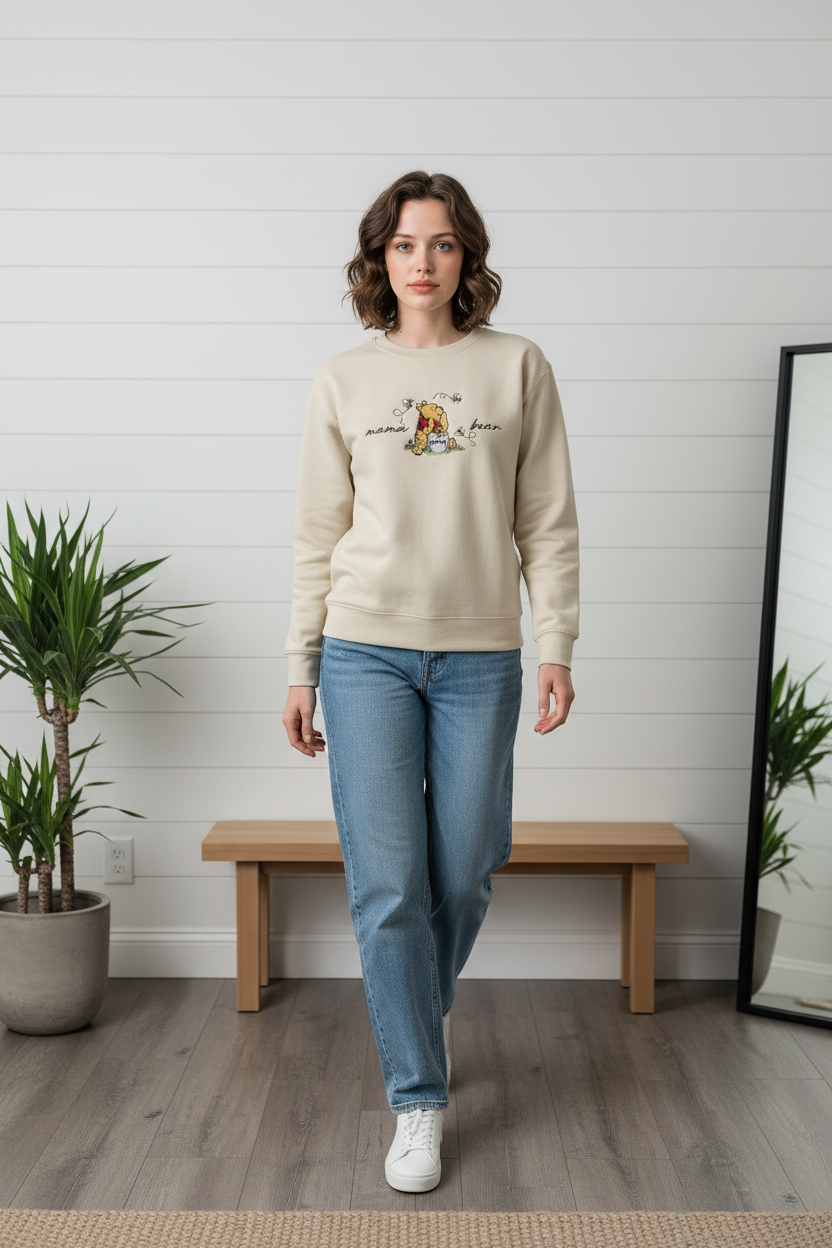 Mama Bear Embroidered Sweatshirt – Classic Bear & Bees Design
