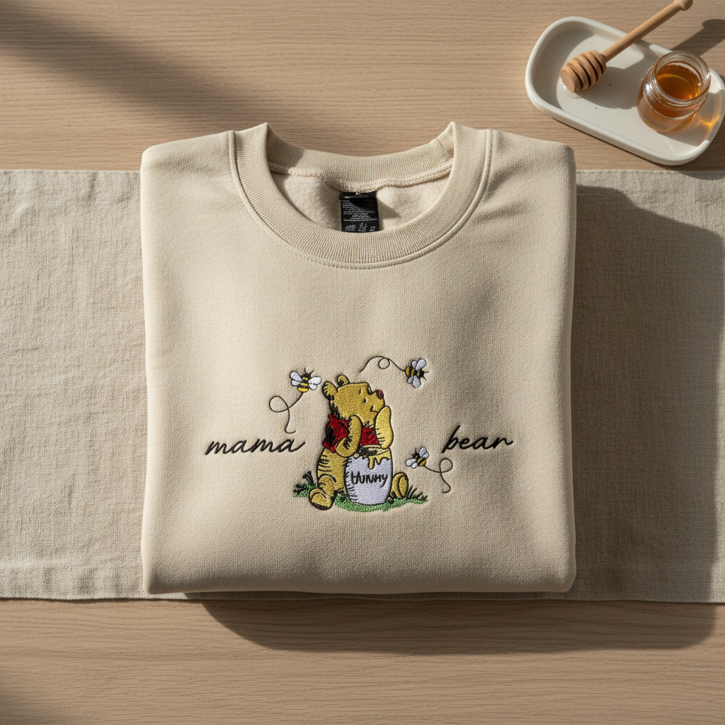 Mama Bear Embroidered Sweatshirt – Classic Bear & Bees Design